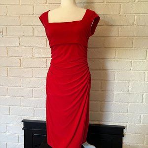 Lauren by Ralph Lauren red ruched sleeveless cocktail dress